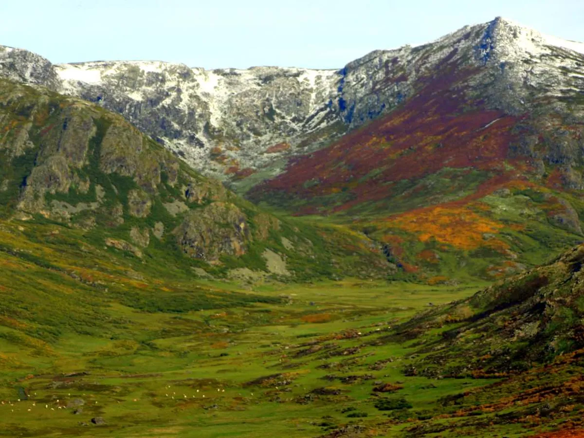 Valle de tonos otoñales bajo las cumbres nevadas del extremo oriental de la Sierra de la Cabrera