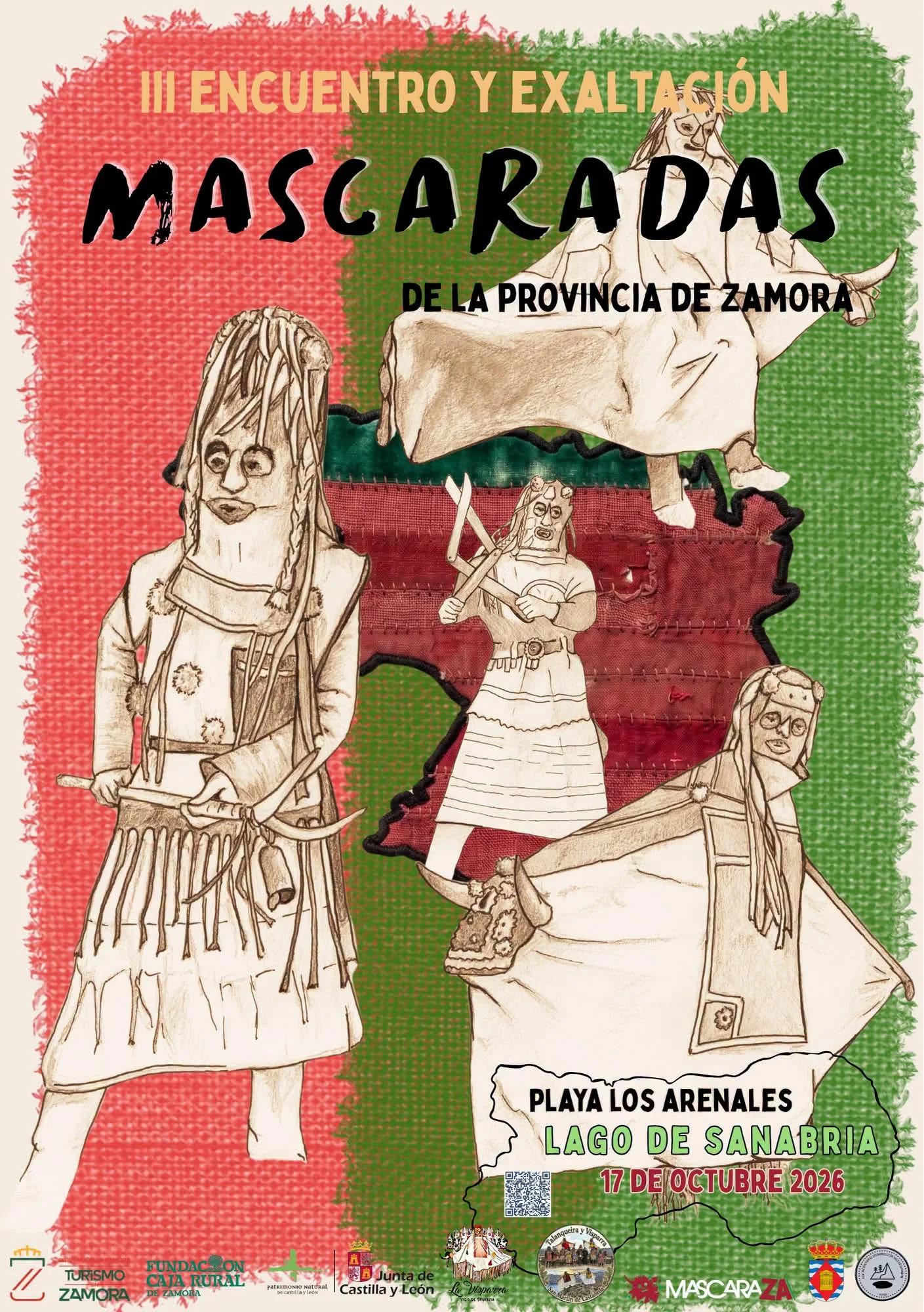 Cartel del III Encuentro y Exaltación de Mascaradas de la provincia de Zamora, playa de Los Arenales, Lago de Sanabria